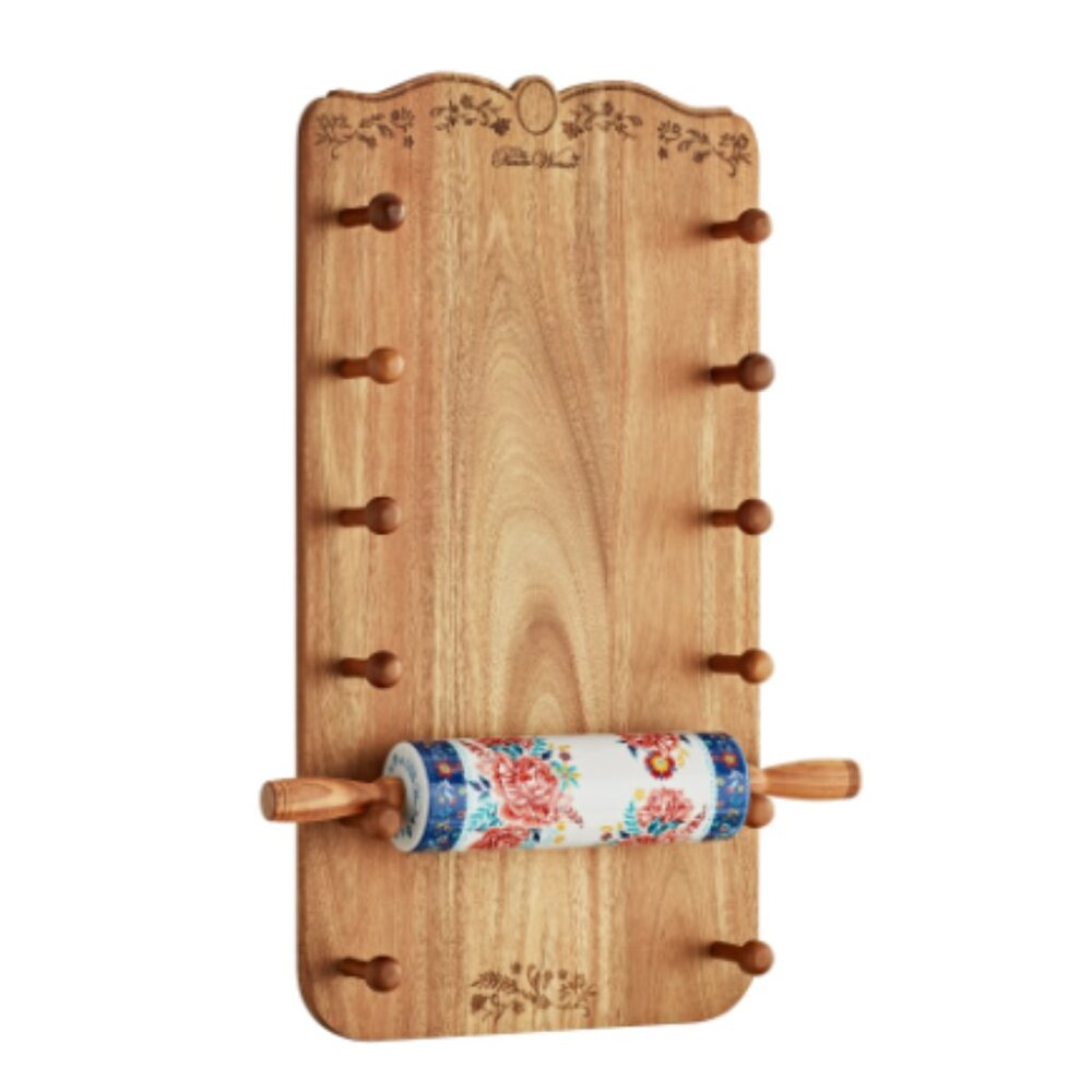 ❤️ New Pioneer Woman Keepsake Floral Rolling Pin with Wood Rack